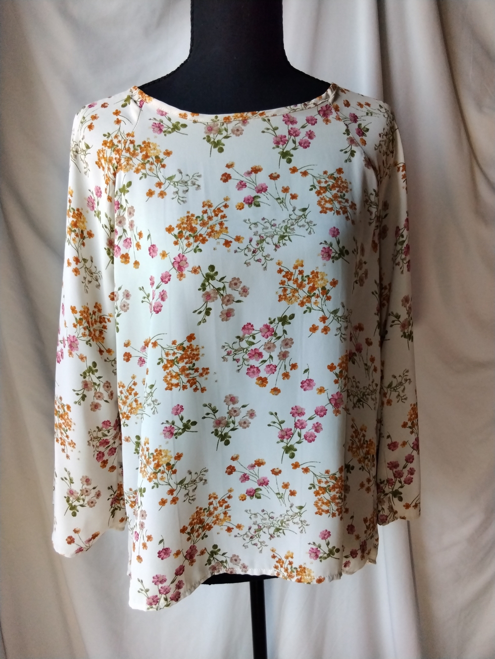 Papermoon White Floral Long Sleeve Blouse with Pink & Orange Flowers